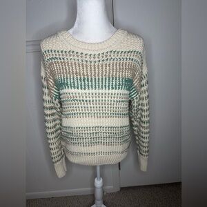 Umgee Cream and Green Striped Sweater size S